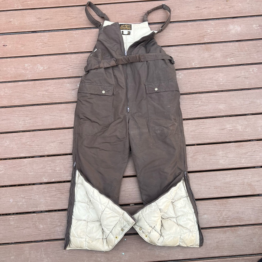 Vintage Eddie Bauer Mens Goose Down Insulated Overalls Snow Bibs 70s 80s Ski Zip